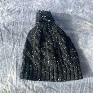 Bonfire Black Speckled Pom Beanie Wool Blend